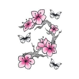 Temporary Tattoo Sleeve Flower Butterfly Cherry Blossom Realistic SZ 5.25 x 7.25